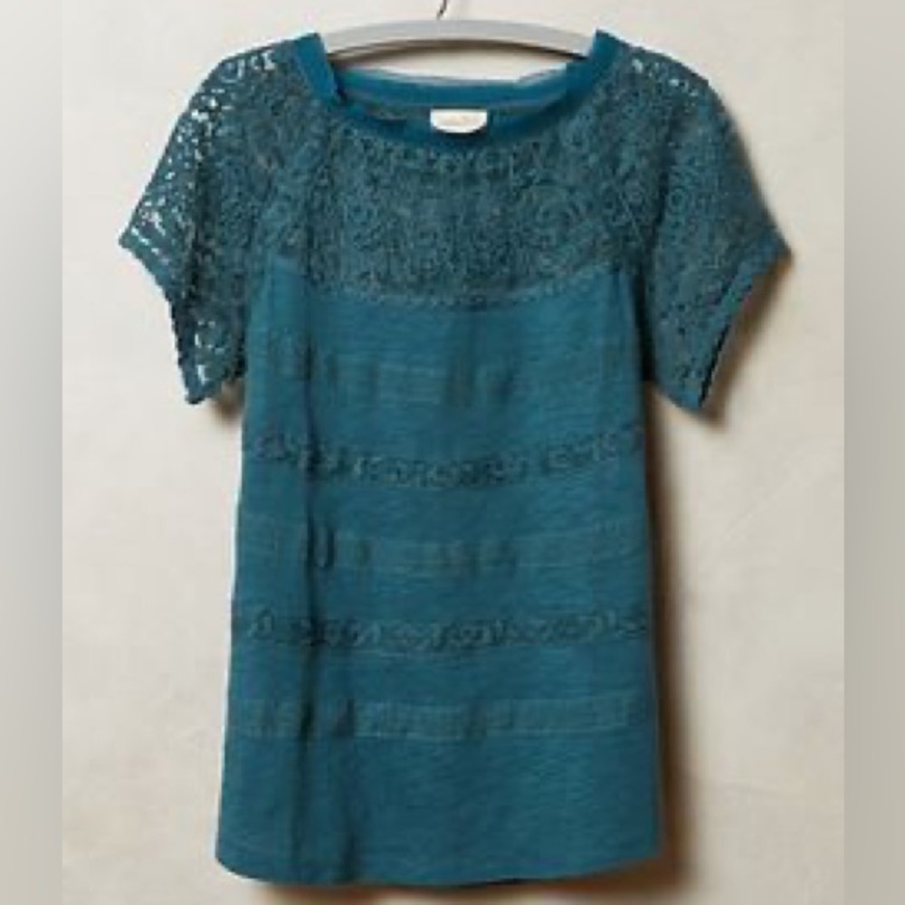 Anthropologie Crochet Lace Teal Top